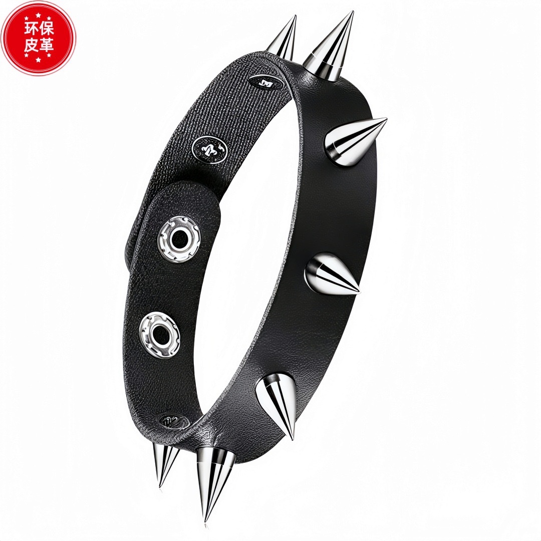 Eco-friendly PU leather, European and American fashion punk style multi-layer retro bracelet, personalized rivet chain bracelet set detail image 7