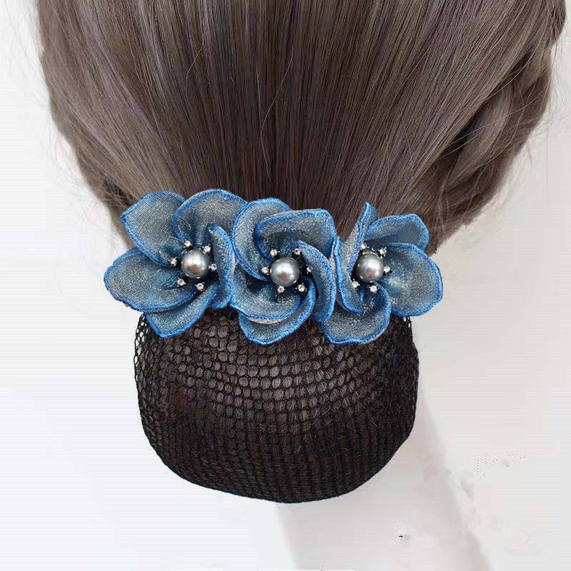 Korean version of bank hotel flower hair nets, professional hair flowers, flight attendants, nurses, updo hair nets, women's back of the head hair clips, hair accessories, hair bands, large intestine hair bands, hair accessories, Korean hair ties Specification image