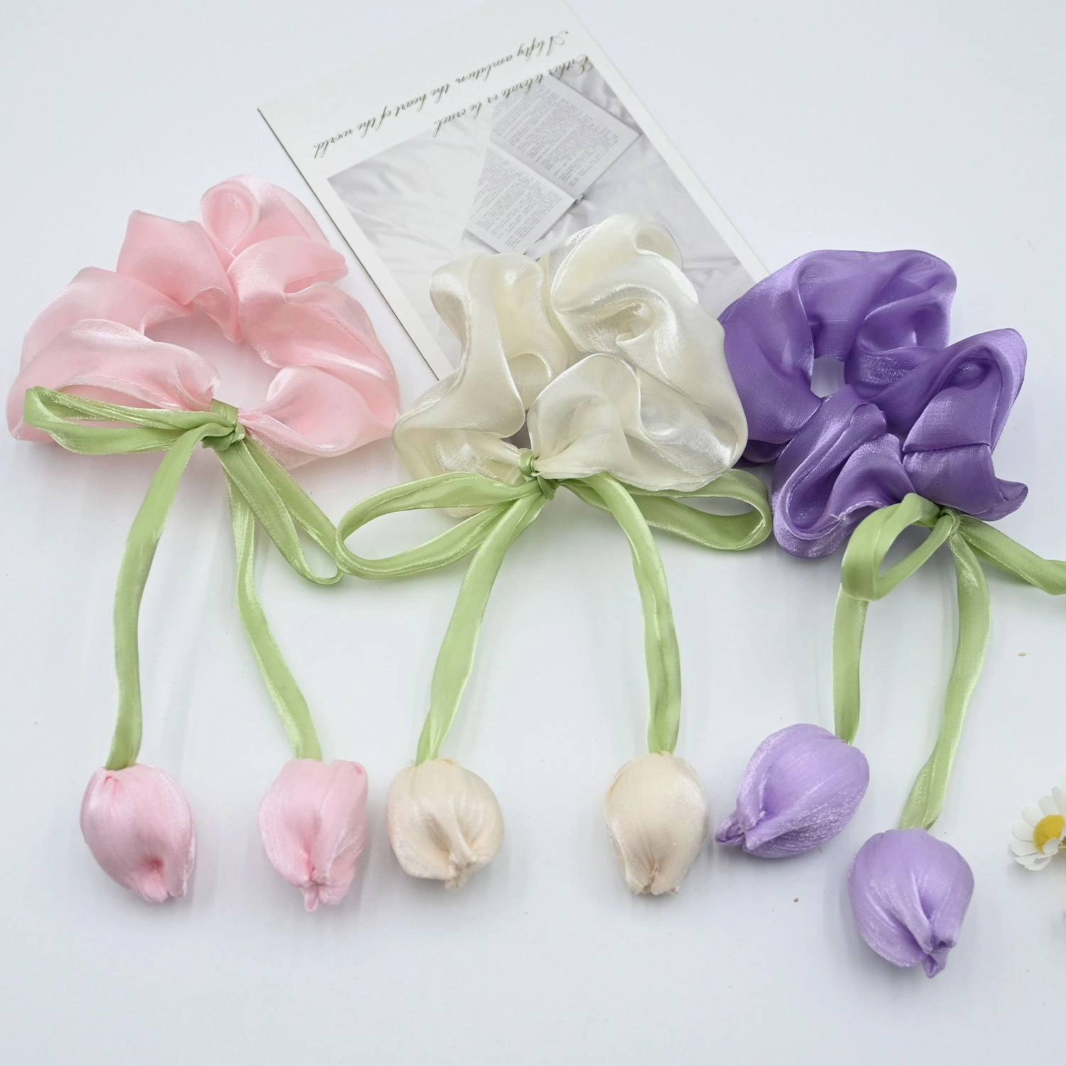 Tulip hair bands, acrylic children's hair clips, disposable rubber band headwear, children's hair accessories detail image 2