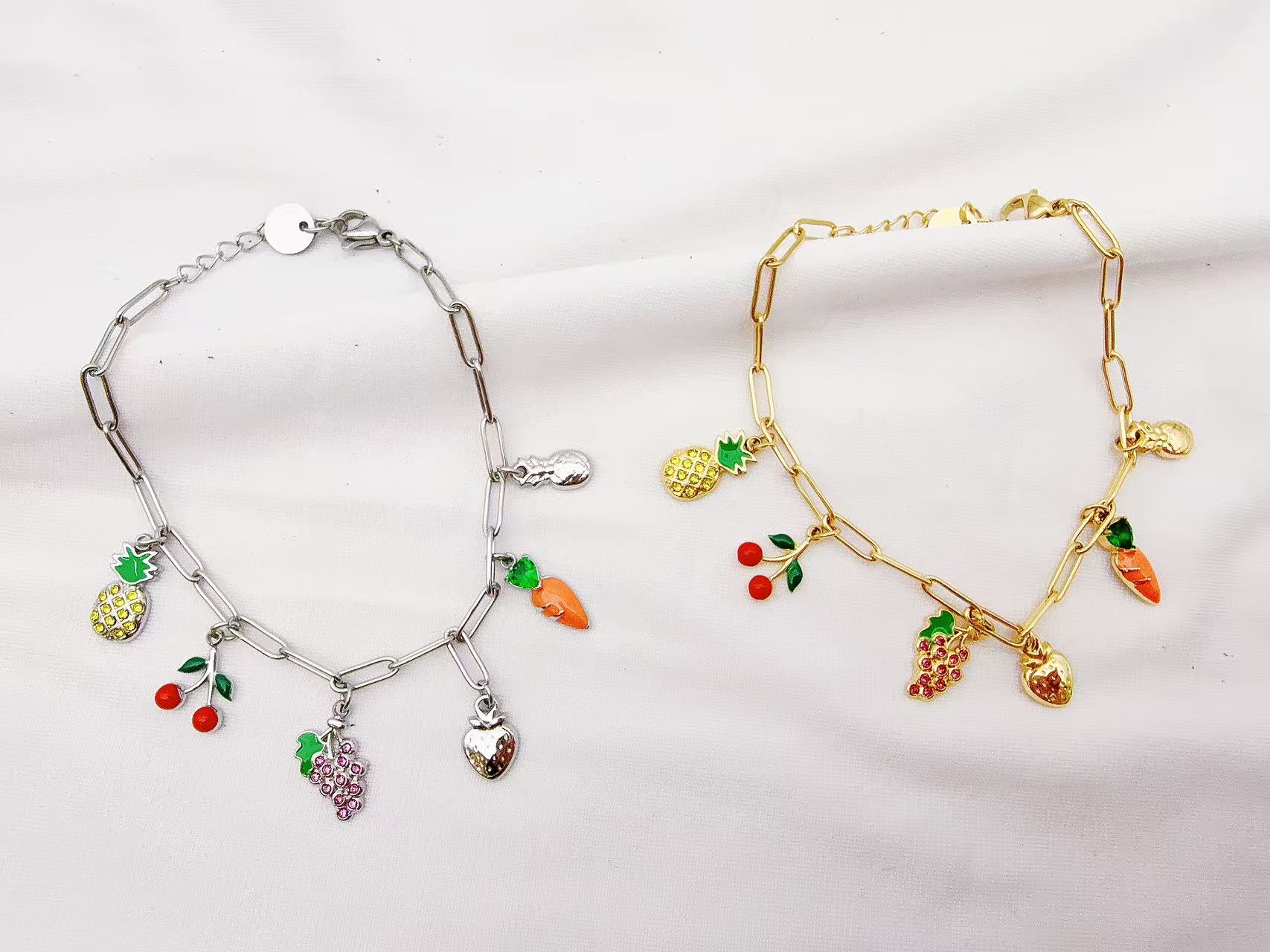 煜宇饰品 水果乐园项链樱桃菠萝草莓葡萄胡萝卜吊坠回形针项链 爆款 跨界爆款