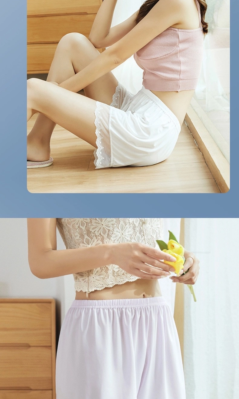 Lace-trimmed safety pants, women's leggings, thin three-inch shorts for outerwear, wholesale summer new style anti-glare ice silk detail image 13