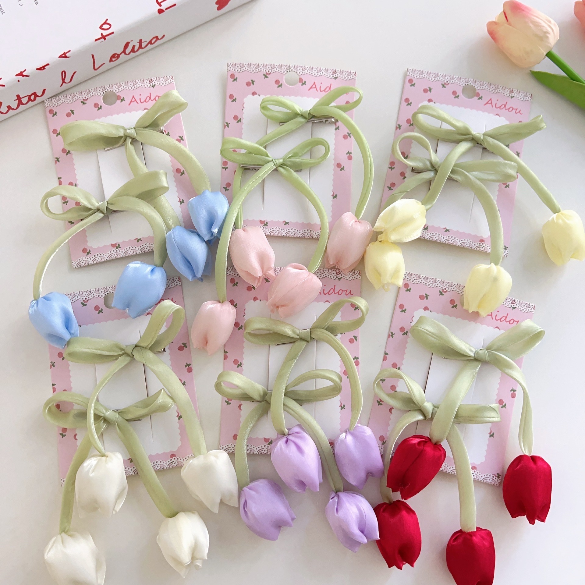 Tulip hair clips, hair nets, acrylic children's hair clips, disposable rubber bands, headwear, children's hair accessories Specification image