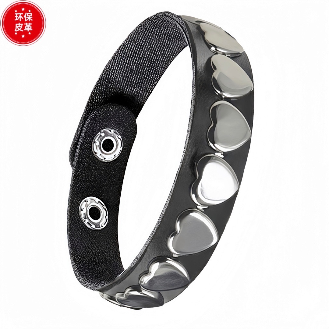 Eco-friendly PU leather, European and American fashion punk style multi-layer retro bracelet, personalized rivet chain bracelet set detail image 3