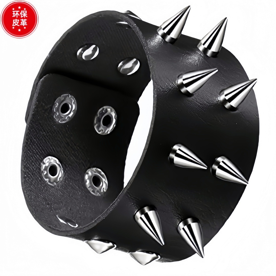 Eco-friendly PU leather, European and American fashion punk style multi-layer retro bracelet, personalized rivet chain bracelet set detail image 11
