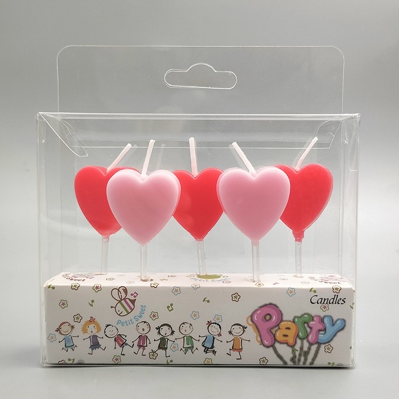 5pcs五角星爱心生日数字蜡烛金粉小蜡烛派对用品生日蜡烛儿童卡通马卡龙色五角星爱心生日蜡烛创意彩色星星心形装饰蜡烛 蜡烛白底实物图