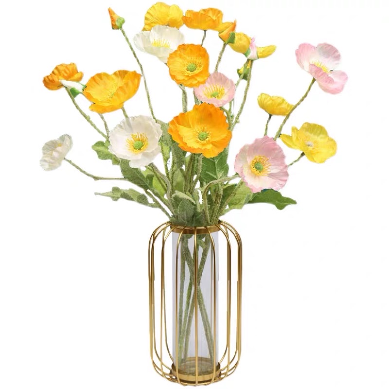 Poppy artificial flowers, dried artificial flowers, bouquets, home living room decoration, flower arrangement, photo props, floral art ornaments, artificial flowers