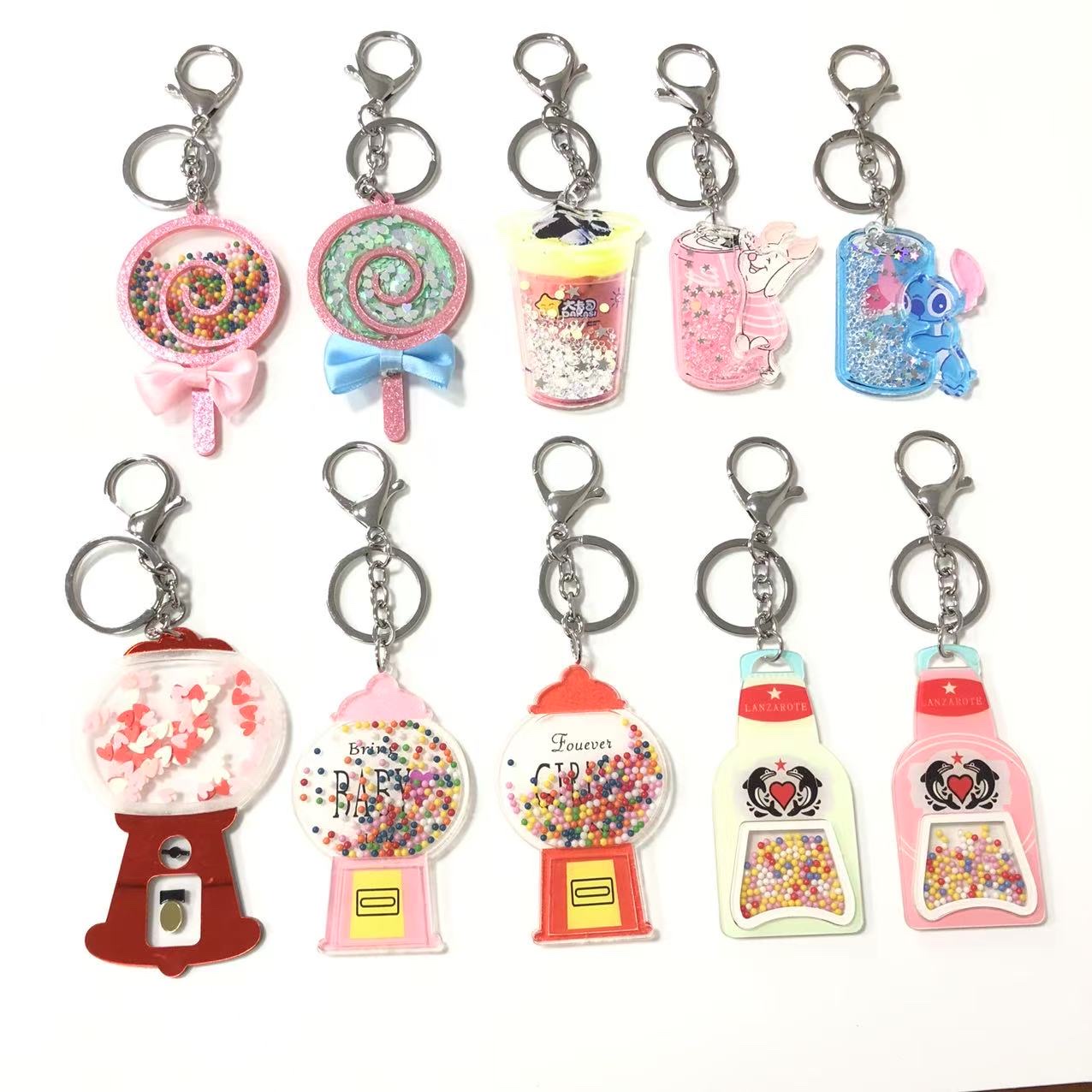 冰淇淋亚克力流沙钥匙扣 卡通图案 可以定制 包挂 大久饰品-030卡通钥匙扣挂件细节图