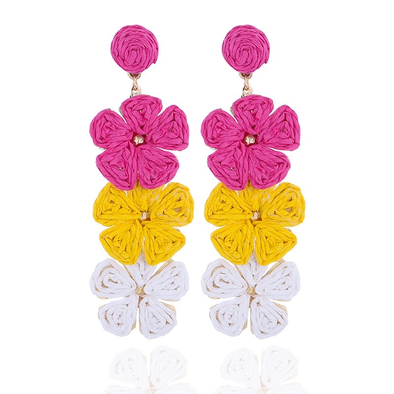Amazon cross-border Bohemian-style, elegant multi-layered flower earrings, hand-woven raffia personalized earrings and accessories detail image 5