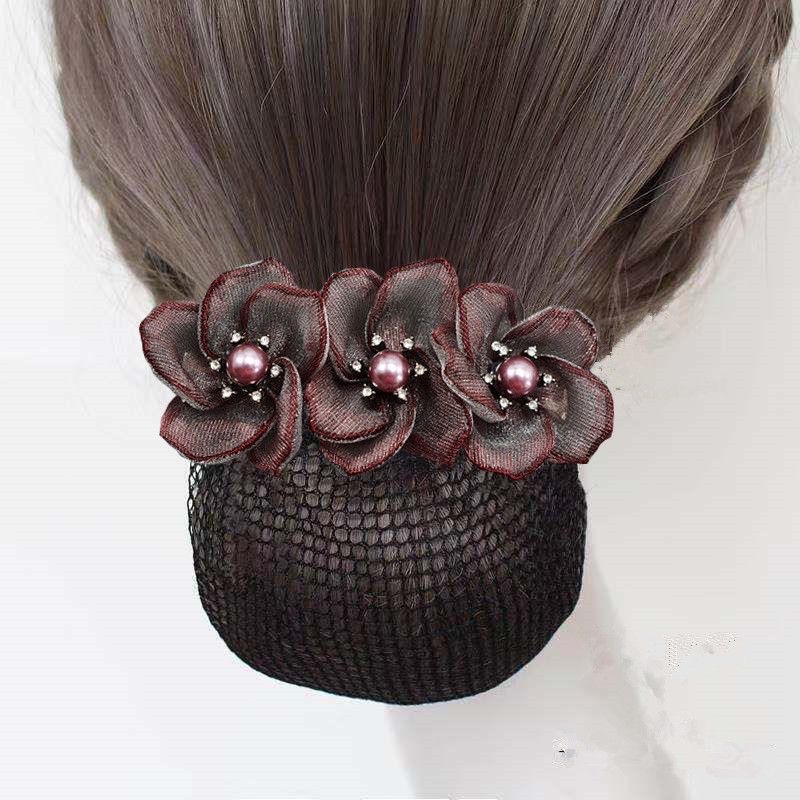 Korean version of bank hotel flower hair nets, professional hair flowers, flight attendants, nurses, updo hair nets, women's back of the head hair clips, hair accessories, hair bands, large intestine hair bands, hair accessories, Korean hair ties