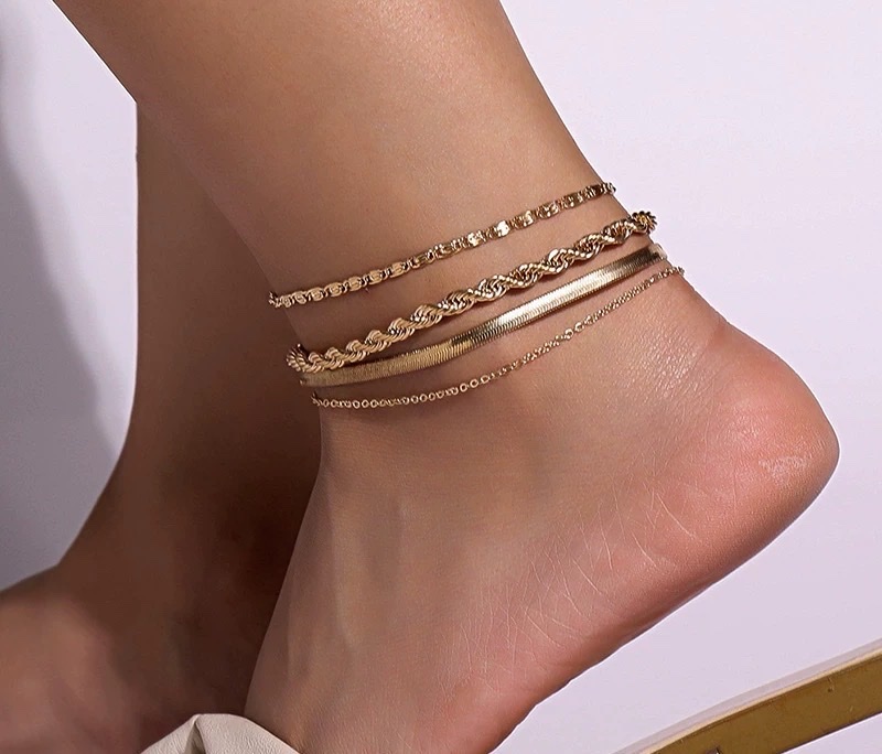 金属多层次扭绳链绳索链欧式华丽精致优雅脚链脚饰脚绳套装天然石珍珠银饰项链 纯净优雅时尚百搭女款