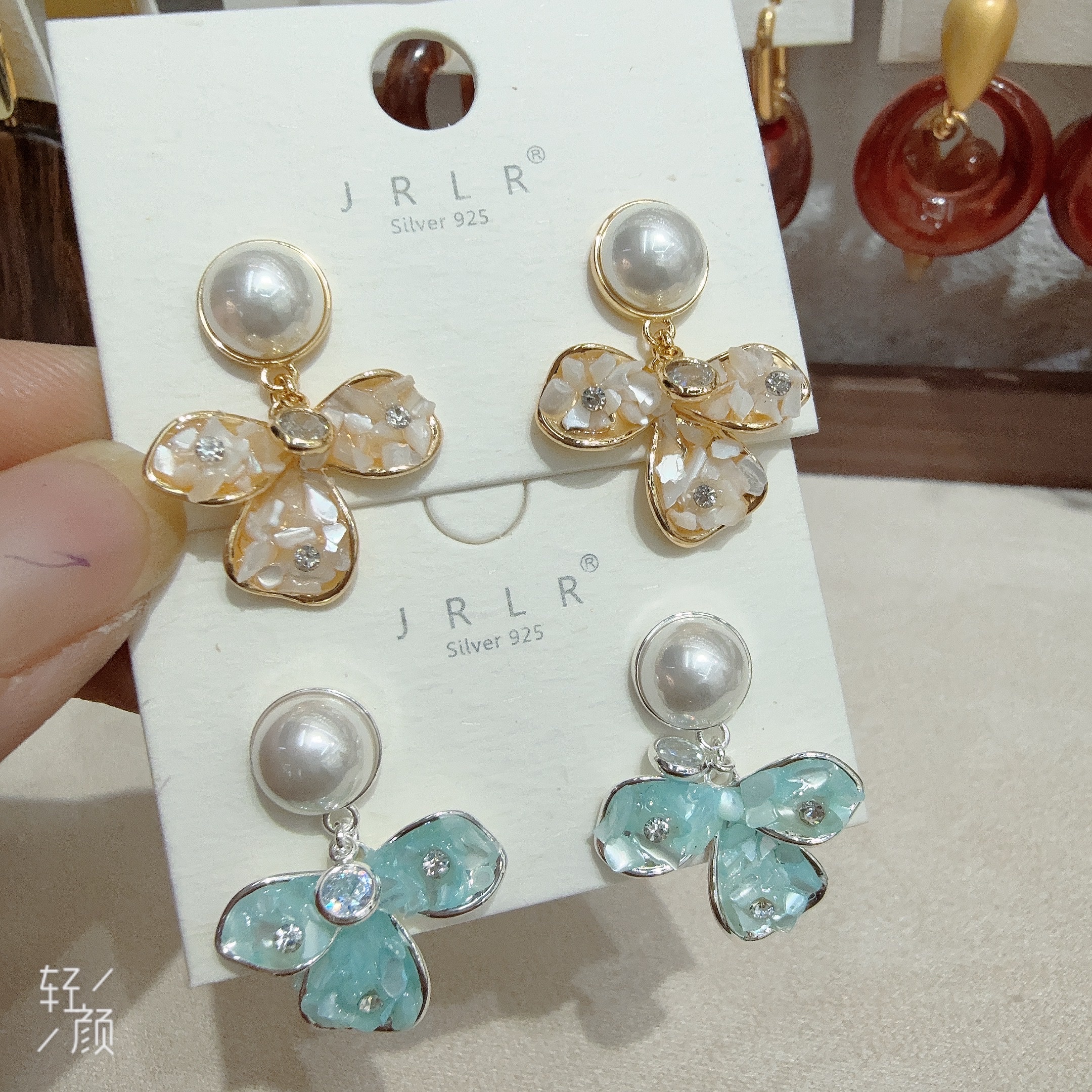 球针仿银针s925银针银饰胸针胸针韩版时尚潮流百搭耳环球针咖色搭配贝壳镶嵌大气详情图2
