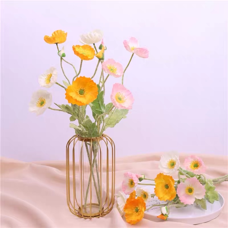 Poppy artificial flowers, dried artificial flowers, bouquets, home living room decoration, flower arrangement, photo props, floral art ornaments, artificial flowers details Picture