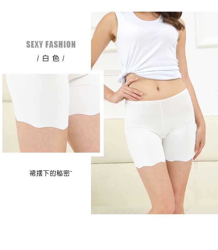 Ice silk traceless safety pants for women to prevent exposure, paired with skirts, summer thin mid-waist non-curled bottom safety shorts detail image 12