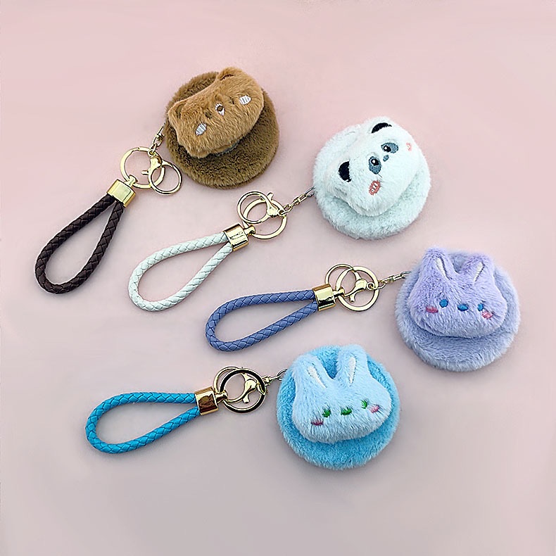 时尚便携式化妆镜 圆形手绳钥匙扣化妆小镜子 可折叠旅行补妆神器产品图