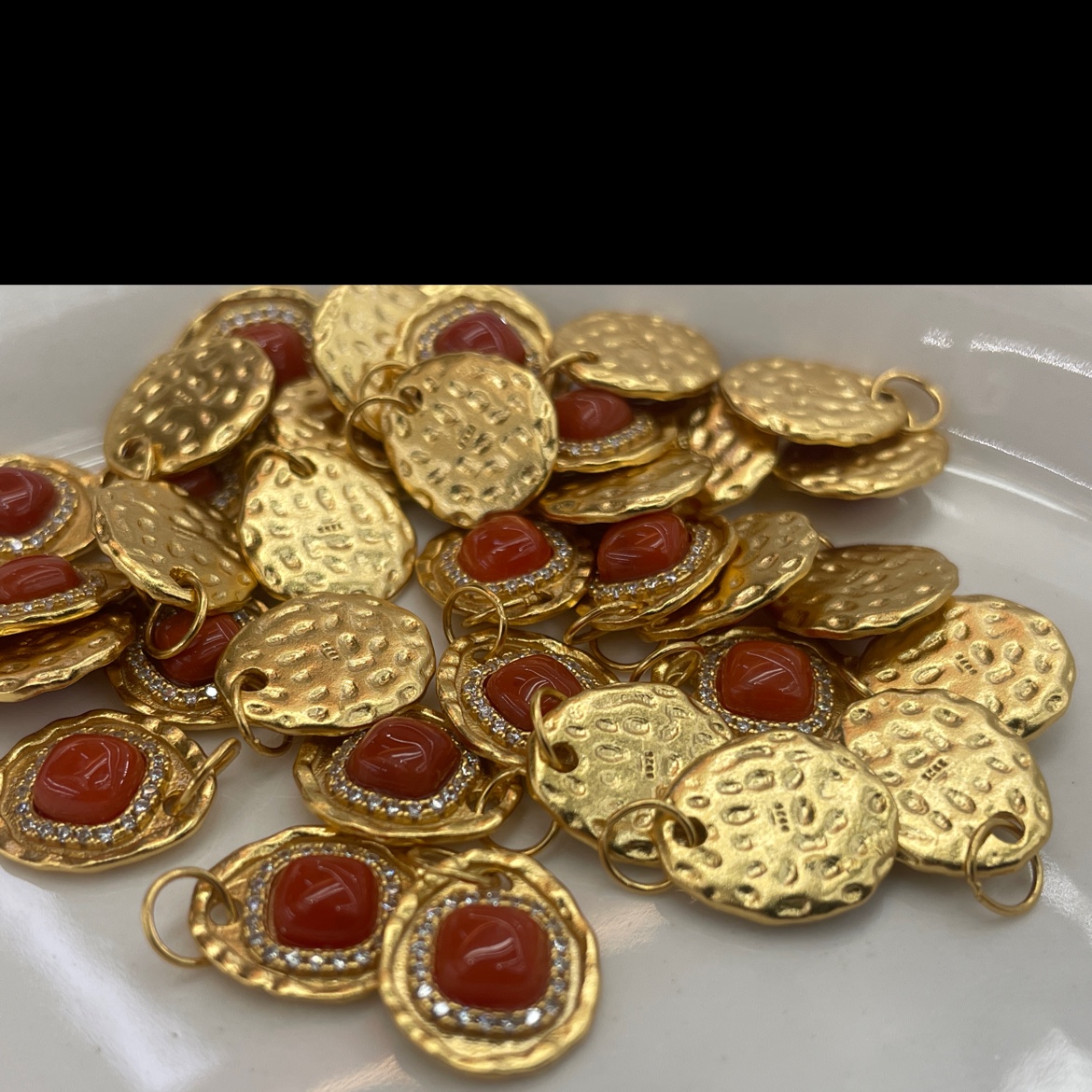 景皇珠宝银配件S925银镀24K金南红圆牌提溜吊坠DIY手工吊坠挂件饰品配件饰品