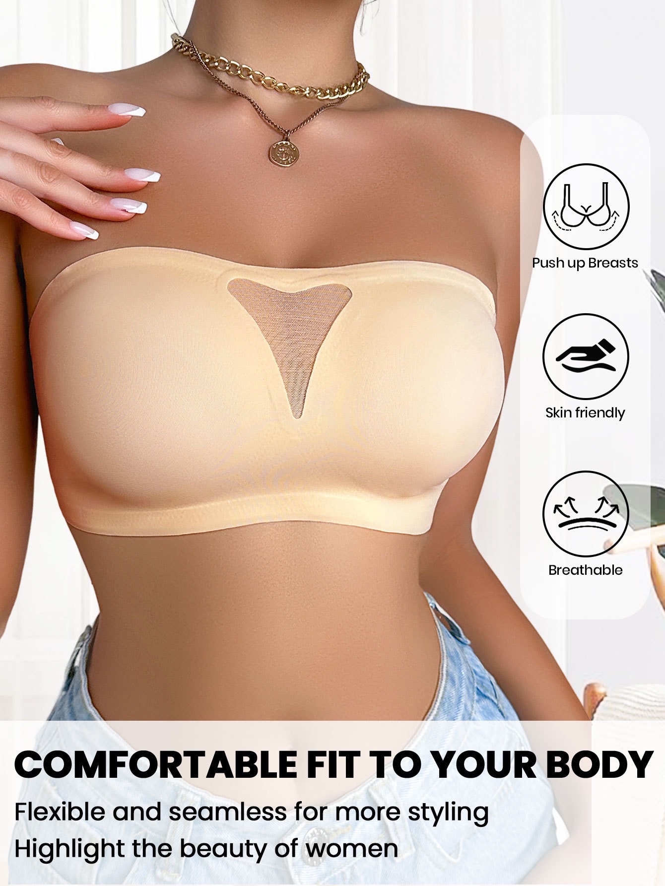 Cross-border export European and American large-sized strapless bras, anti-slip strapless bras, detachable transparent shoulder straps, large-bra bras, bras pic 3