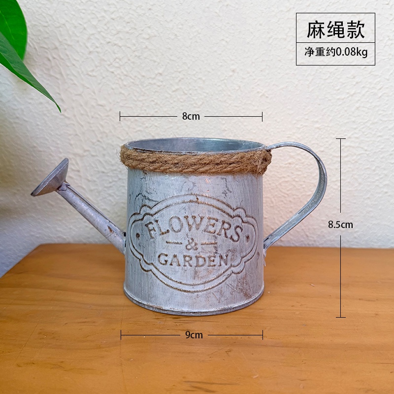 Ironwork watering can, decorative succulent artificial flowers, iron bucket, retro country garden planting, office decorative flower POTS, decorative items with printed creativity, in stock Item Picture