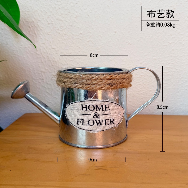 Ironwork watering can, decorative succulent artificial flowers, iron bucket, retro country garden planting, office decorative flower POTS, decorative items with printed creativity, in stock detail image 4