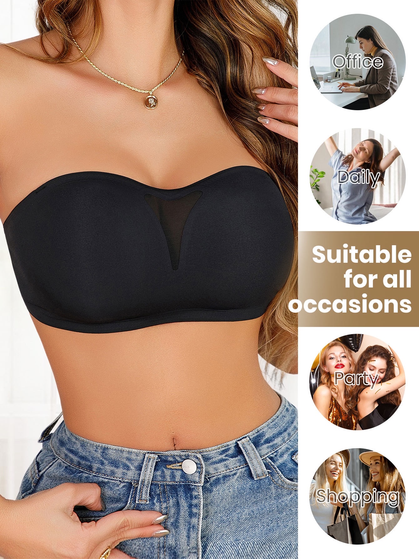 Cross-border export European and American large-sized strapless bras, anti-slip strapless bras, detachable transparent shoulder straps, large-bra bras, bras pic 5
