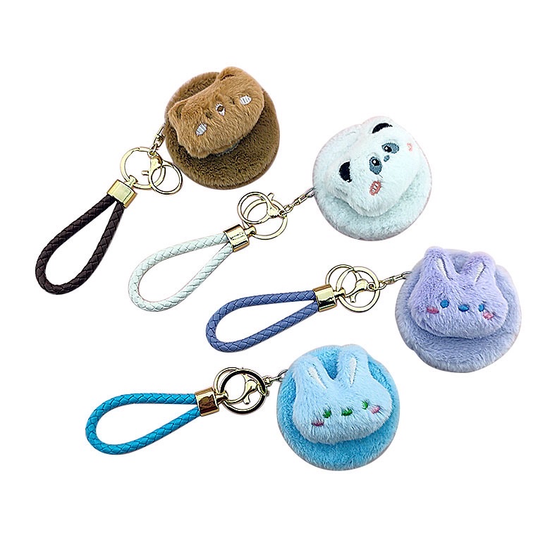 时尚便携式化妆镜 圆形手绳钥匙扣化妆小镜子 可折叠旅行补妆神器白底实物图