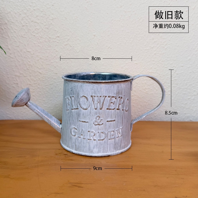 Ironwork watering can, decorative succulent artificial flowers, iron bucket, retro country garden planting, office decorative flower POTS, decorative items with printed creativity, in stock detail image 6