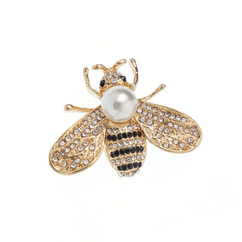 高档送礼胸针女气质百搭镶钻金色珍珠蜜蜂胸针开衫大衣别针装饰