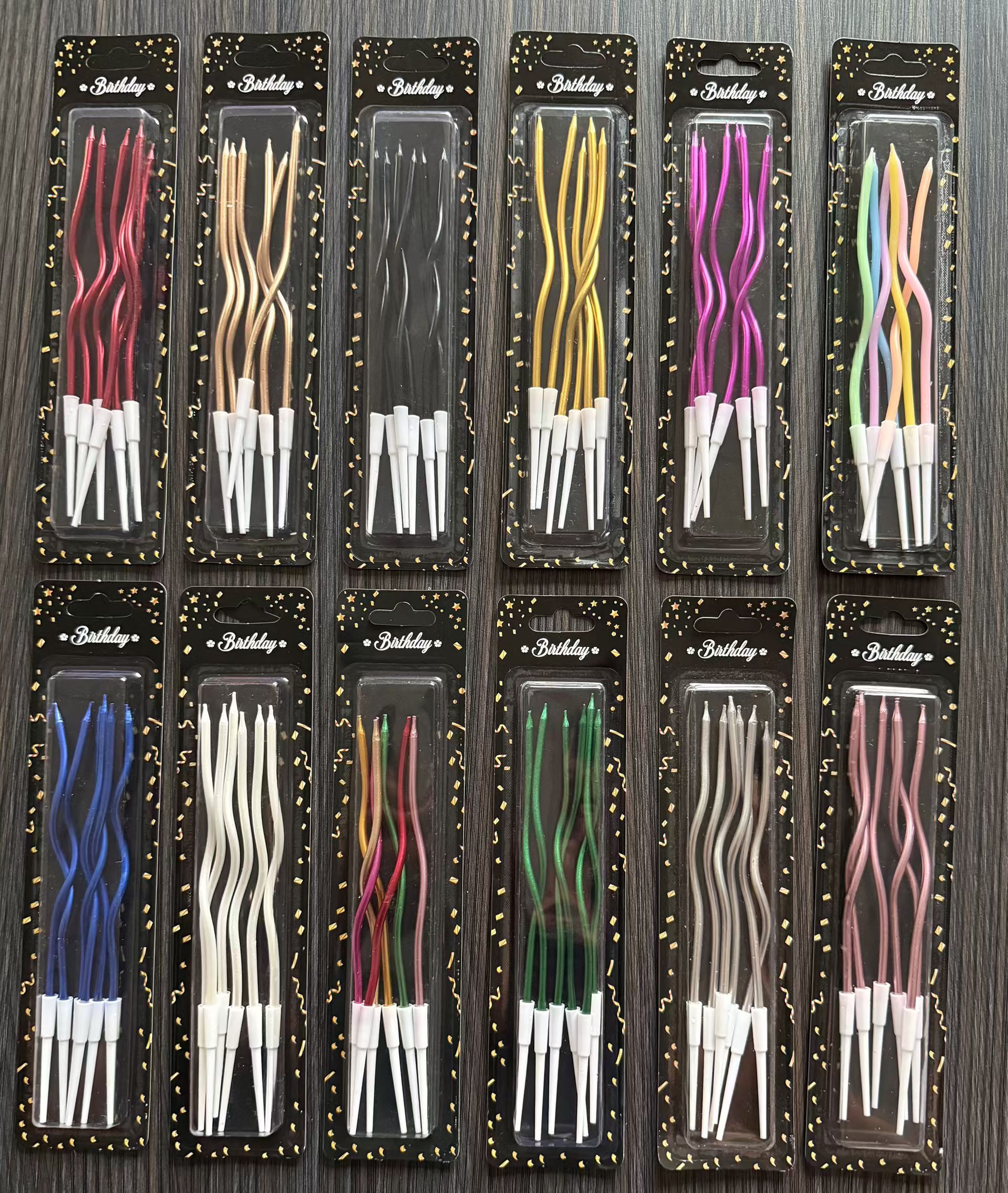 Twelve curved birthday candles in multiple colors details Picture