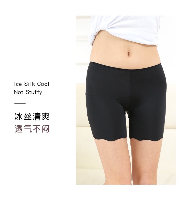Ice silk traceless safety pants for women to prevent exposure, paired with skirts, summer thin mid-waist non-curled bottom safety shorts detail image 8