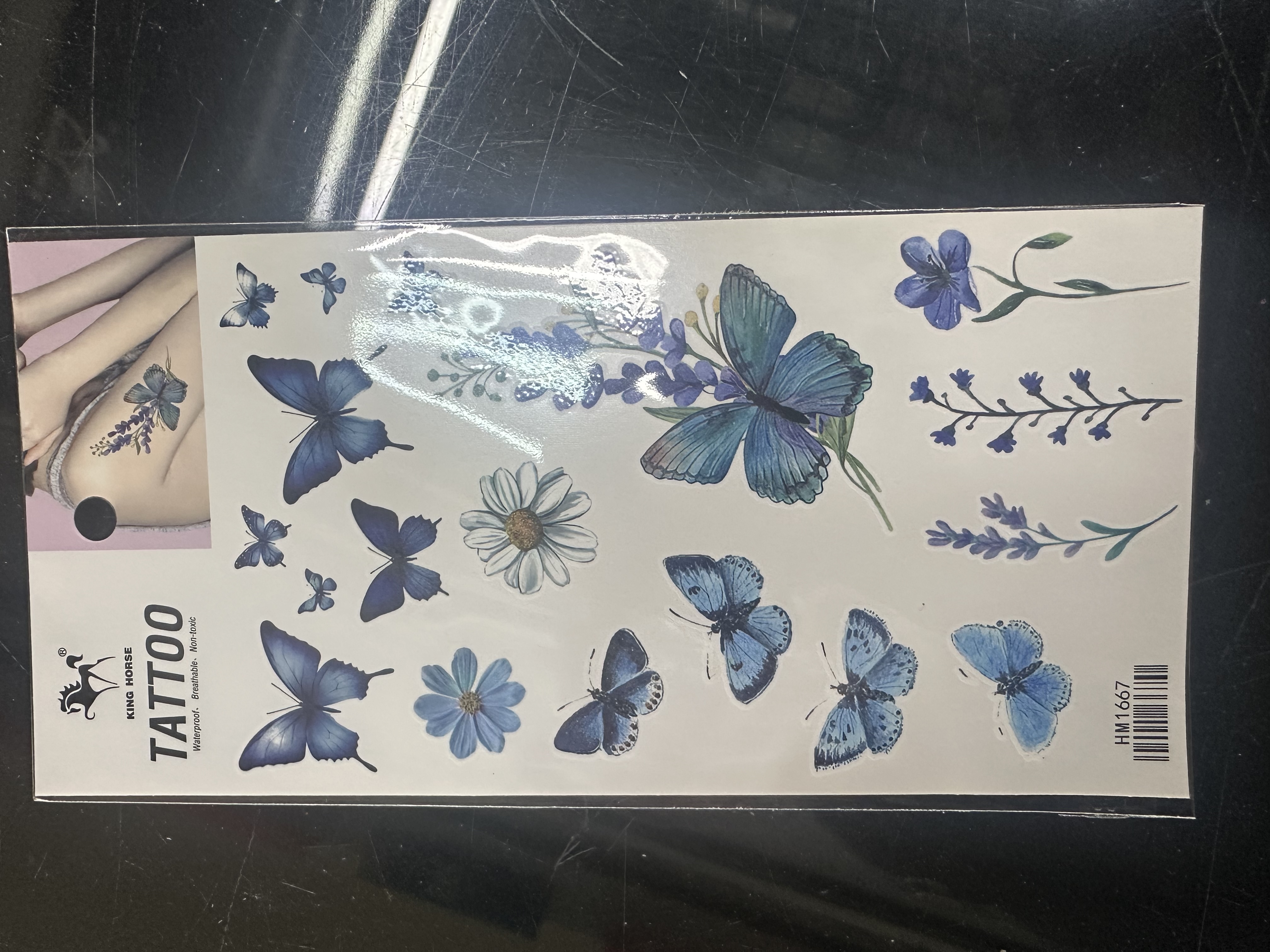 蓝色蝴蝶唯美纹身贴纸防水持久可爱仿真环保纹身贴纹身贴