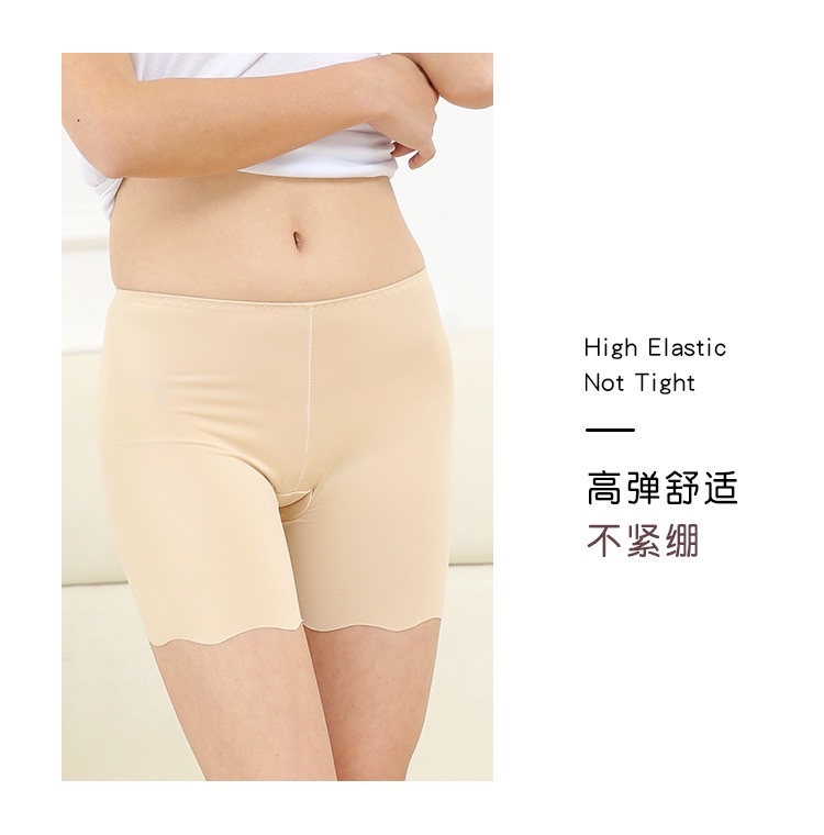 Ice silk traceless safety pants for women to prevent exposure, paired with skirts, summer thin mid-waist non-curled bottom safety shorts detail image 9
