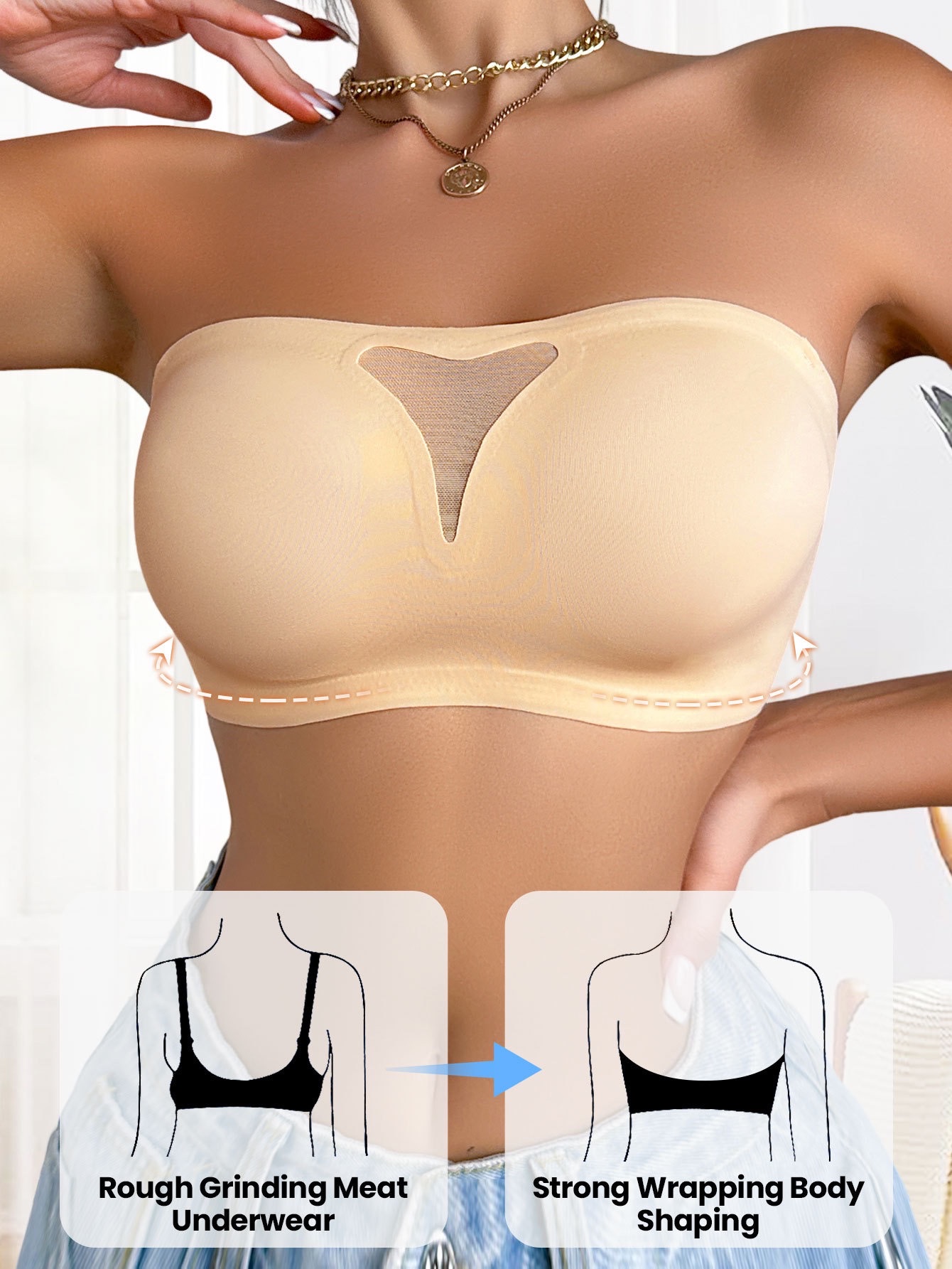Cross-border export European and American large-sized strapless bras, anti-slip strapless bras, detachable transparent shoulder straps, large-bra bras, bras pic 2
