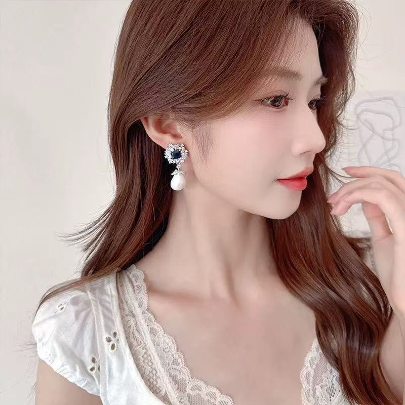 锆石2026新款上新耳环耳钉流行时尚精致大气蓝色珍珠耳钉耳钉四爪耳钉饰品ccb打耳洞耳钉耳钉饰品耳钉饰品耳钉时尚大气