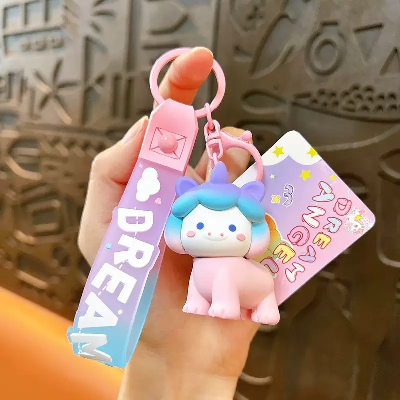 Creative and dreamy unicorn keychain, exquisite gradient rainbow figurine pendant, bag accessory, keychain, cartoon keychain pendant Application Scenario