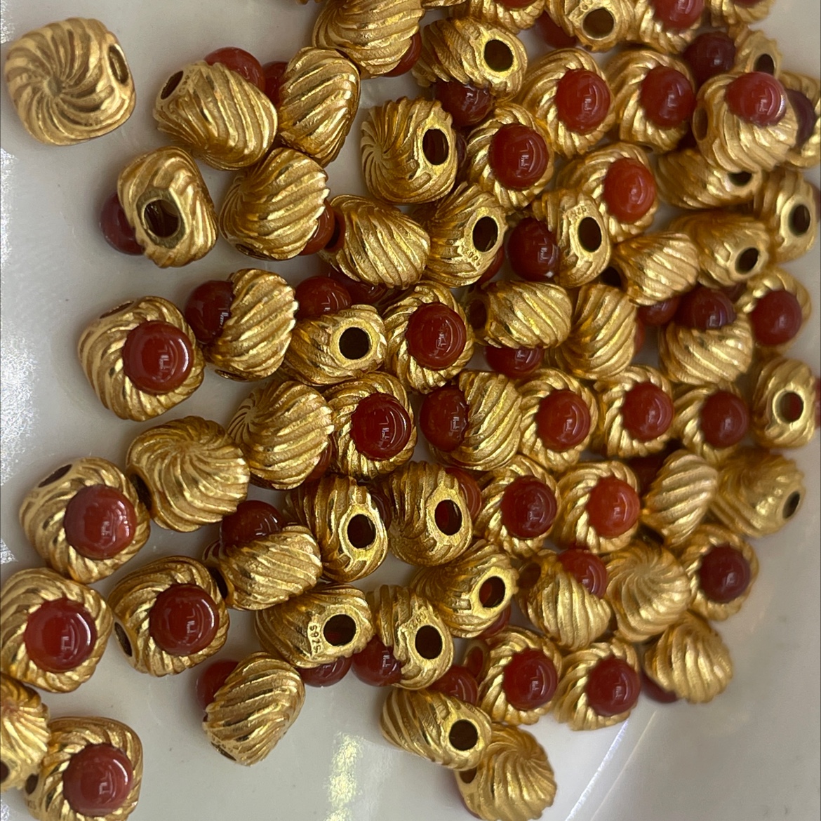 景皇珠宝银配件S925银镀24K金南红小隔珠配件DIY手工饰品配件