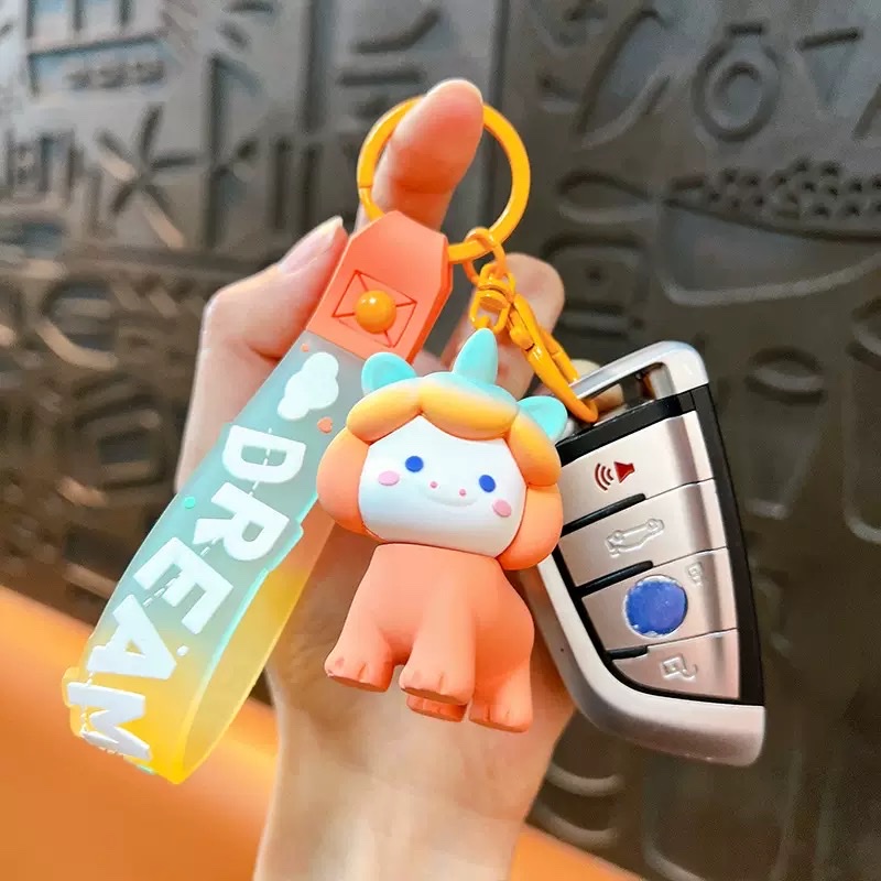 Creative and dreamy unicorn keychain, exquisite gradient rainbow figurine pendant, bag accessory, keychain, cartoon keychain pendant Specification image