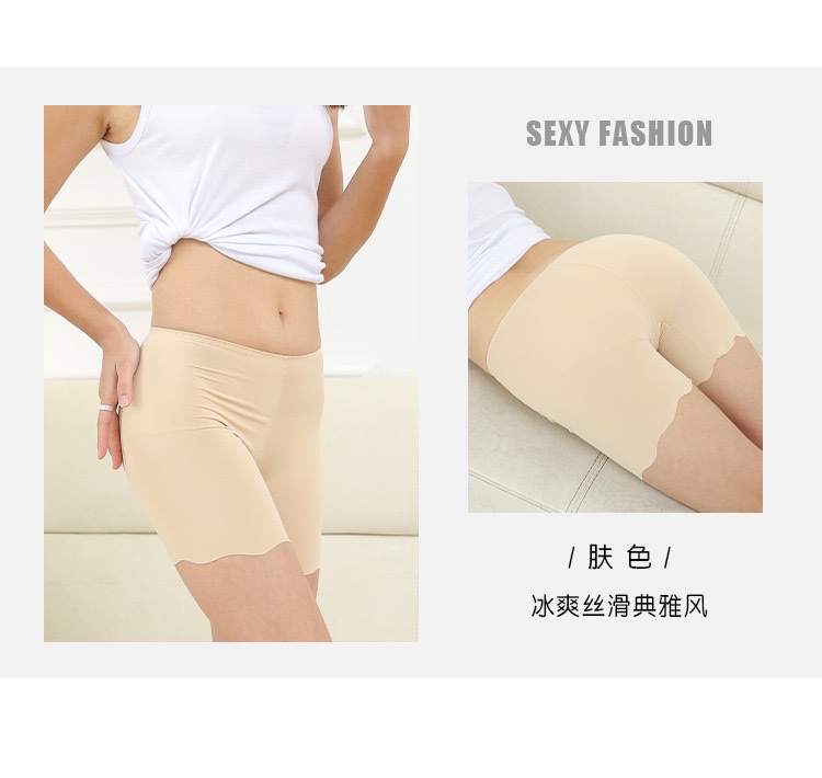 Ice silk traceless safety pants for women to prevent exposure, paired with skirts, summer thin mid-waist non-curled bottom safety shorts detail image 14