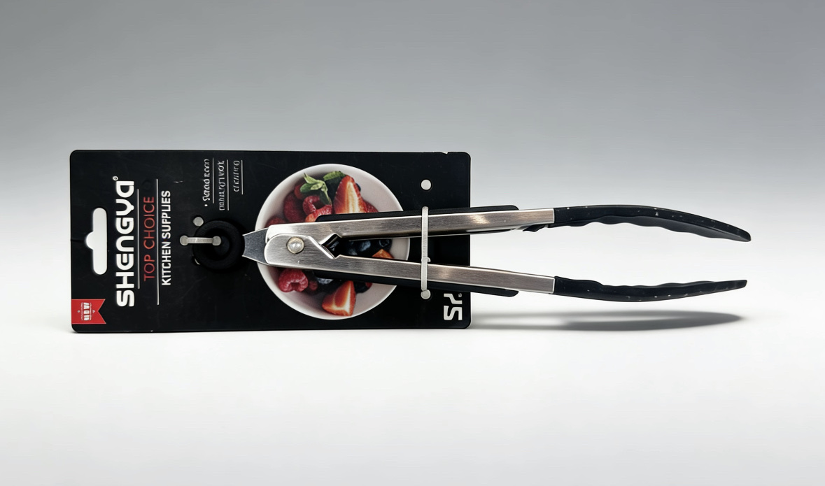 Stainless steel + silicone food tongs, steak iron plate cutting tool, kitchenware, food tongs, stainless steel snack tongs