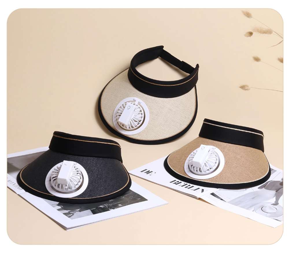 风扇帽子迷你手持小风扇便携式USB充电小电风扇夏日降温神器白底实物图