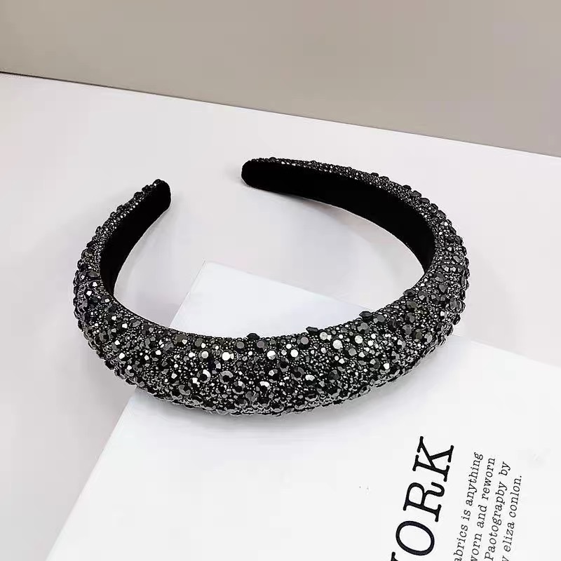 Korean high-end and high-quality full-diamond hair bands, beautiful and high-end sponge hair bands, hair clips, women's light luxury style hair accessories Specification image