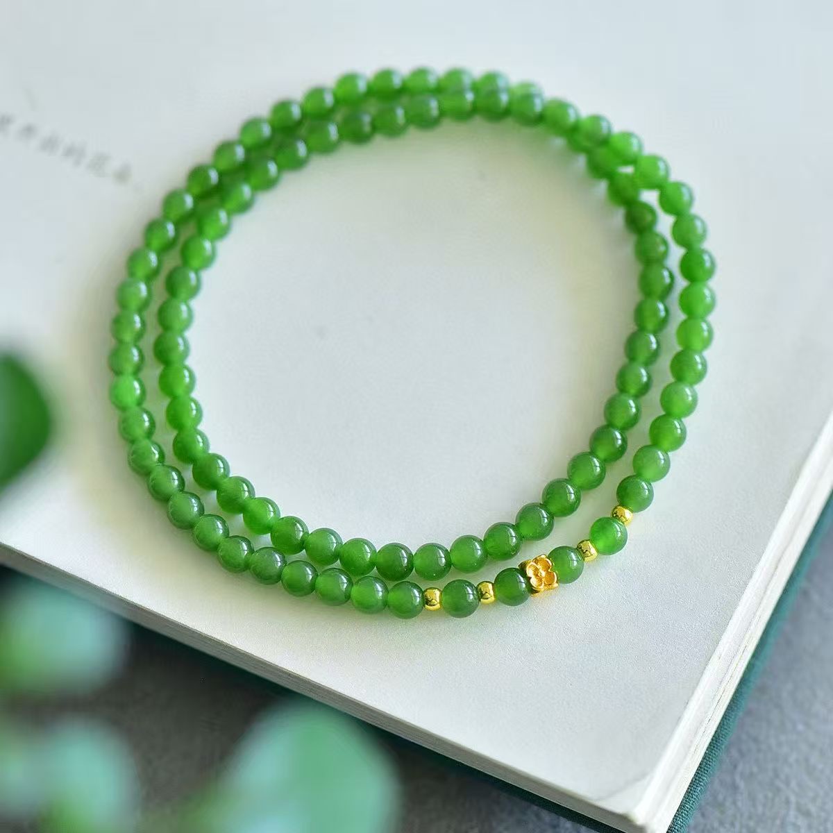Hetian jade bracelet, women's millet beads, spinach green single-loop bracelet, jade necklace, light luxury and niche beaded bracelet