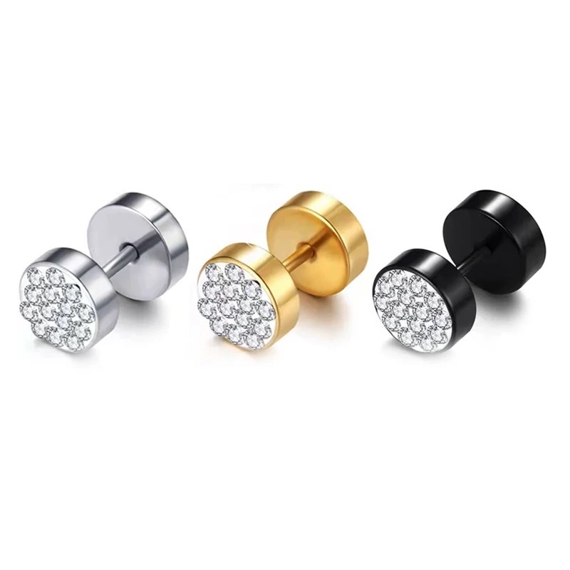 Stainless steel Shambhala full diamond barbell stud earrings are versatile, best-selling, do not fade, and are fashionable and trendy