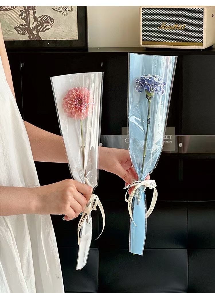 Pengfa Packaging Factory Store offers you single transparent flower arrangement bags for Teachers' Day, rose bouquets, flower bags, fresh flower packaging paper materials, floral art, single waterproof transparent triangular bags for fresh flowers, OP detail image 8