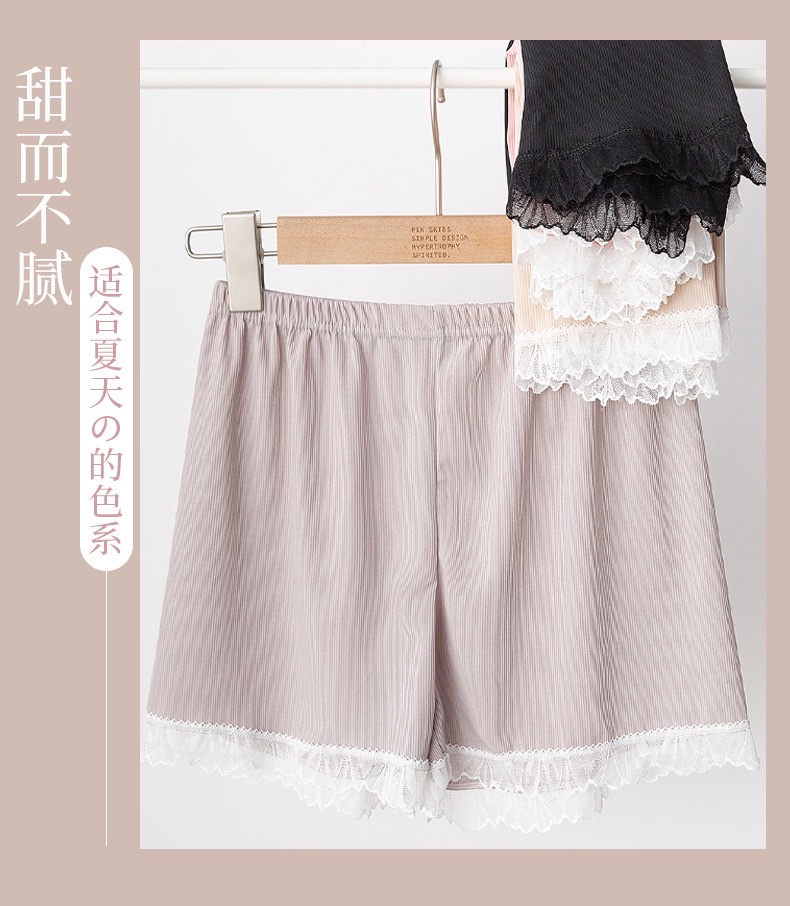 Spring and summer tight-fitting ice silk vertical striped lace leggings for women to prevent exposure, versatile three-inch safety pants wholesale detail image 12