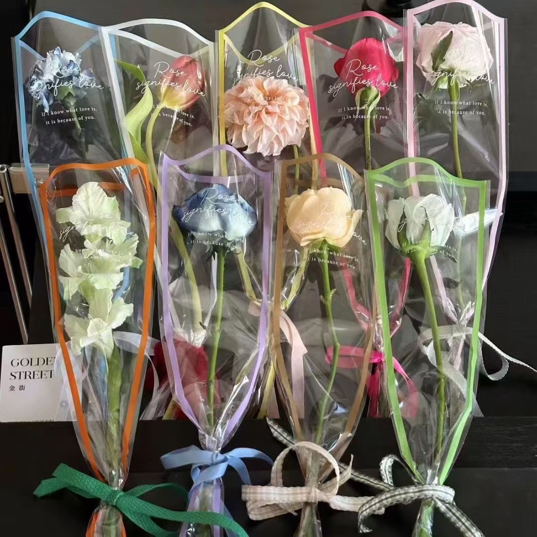 Pengfa Packaging Factory Store Valentine's Day Dopamine Colorful Single Bag Rose Bouquet Wrapping Paper DIY Single Small Flower Bouquet Bag Single Bag detail image 3