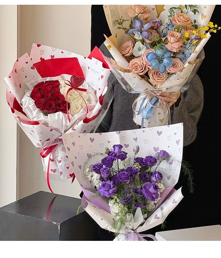 Pengfa Packaging Factory Store Yuyin Paper Heartbeat Flower Wrapping Paper Thickened waterproof Ouya Paper Material Valentine's Day Wrapping Paper Heart Ouya Paper diy Flower Bouquets, Flower Art Wrapping paper, Flower packaging