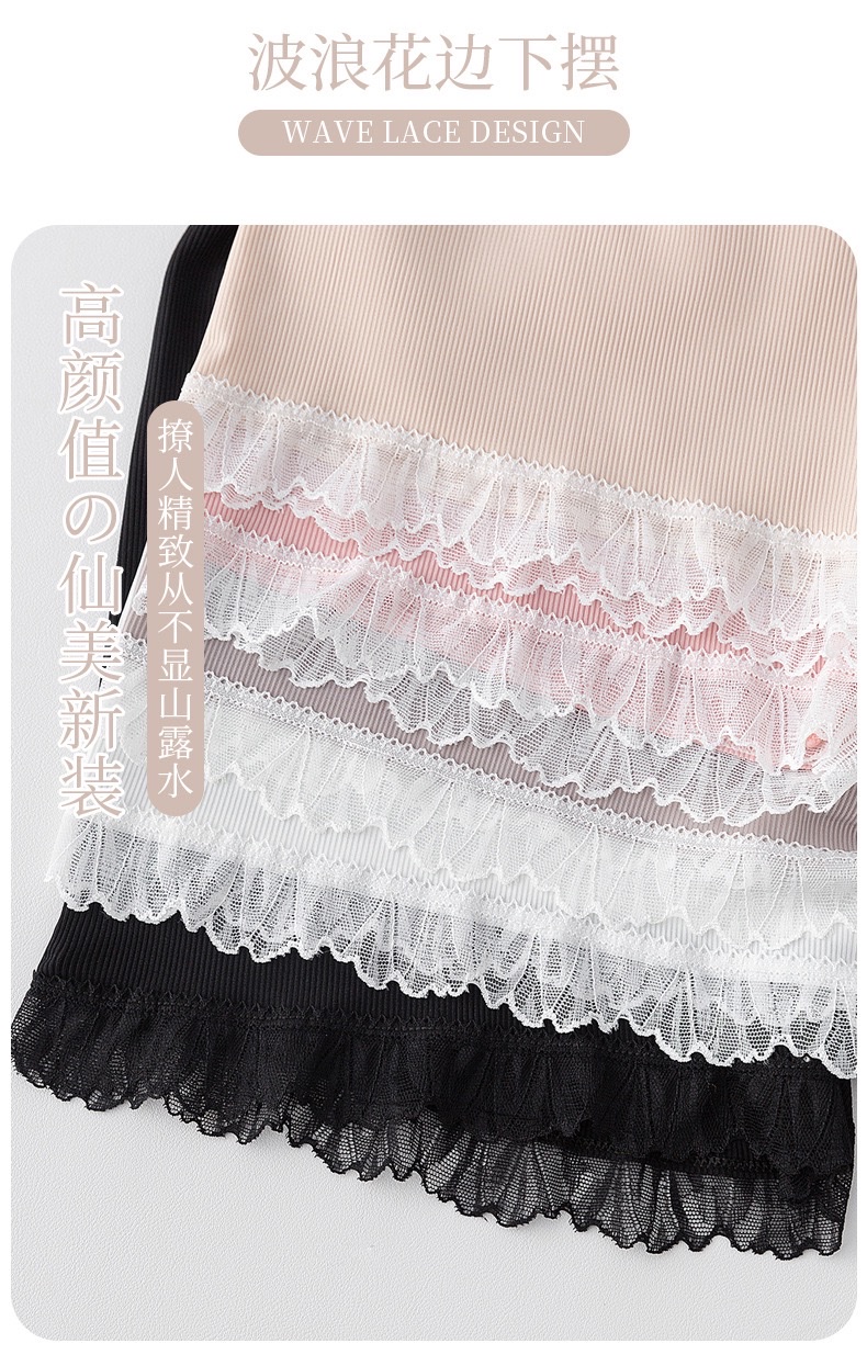 Spring and summer tight-fitting ice silk vertical striped lace leggings for women to prevent exposure, versatile three-inch safety pants wholesale detail image 5