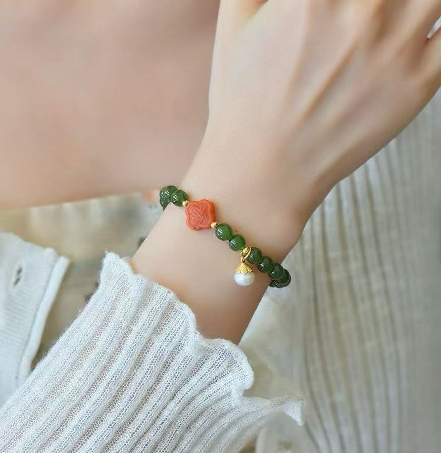 Original design natural Hetian jade single-loop bracelet for women, paired with Baoshan Nan Hong CAI Fu Bracelet s925 silver jewelry bracelet Item Picture