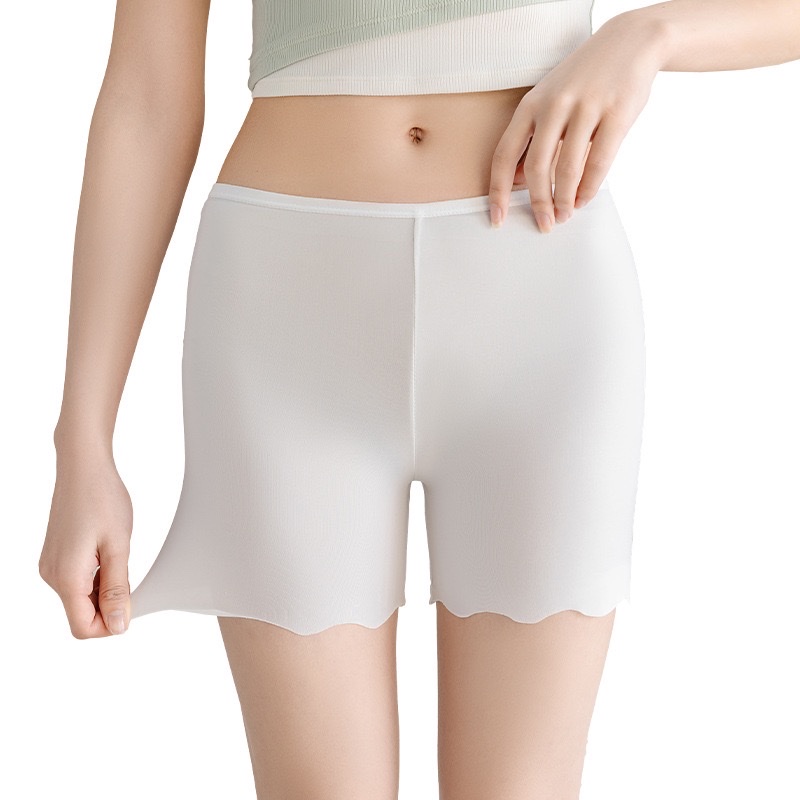 Ice silk traceless safety pants, anti-glare leggings, breathable, hip-lifting, non-curled, thin three-inch pants Item Picture