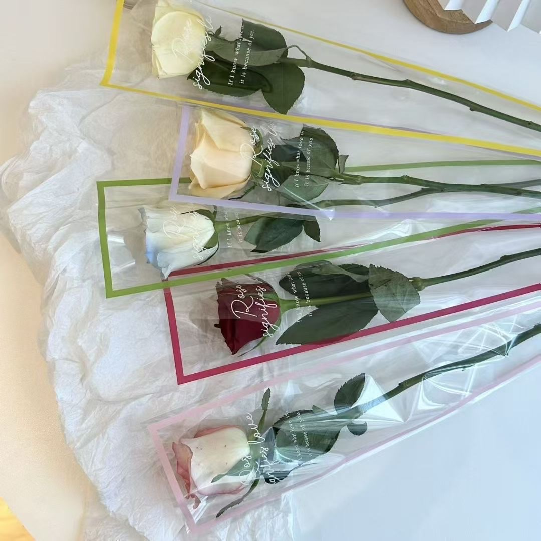 Pengfa Packaging Factory Store Valentine's Day Dopamine Colorful Single Bag Rose Bouquet Wrapping Paper DIY Single Small Flower Bouquet Bag Single Bag Specification image