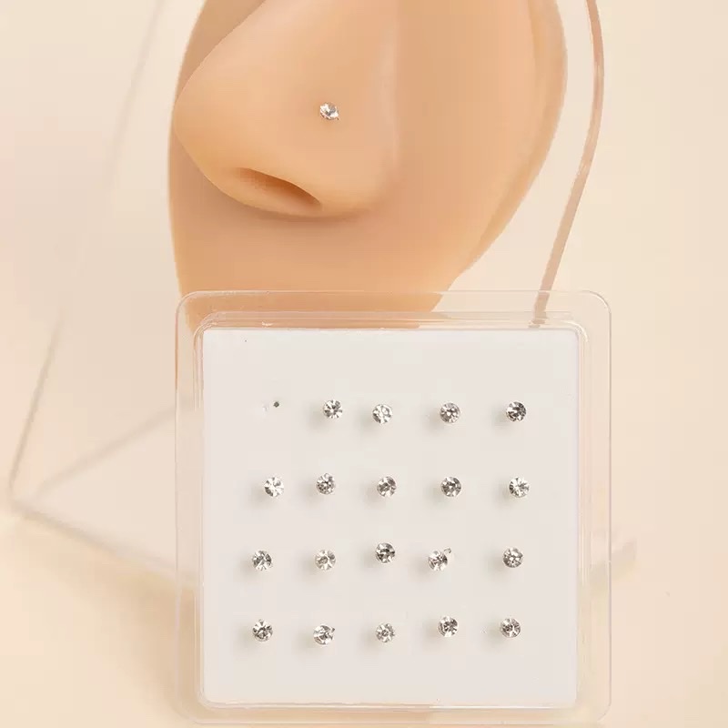 20个装简约彩钻鼻钉欧美风软骨钉鼻环迷你精致男女鼻子穿刺鼻饰品